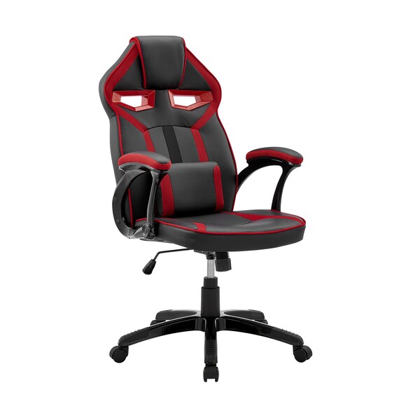 Armen Living Aspect Adjustable Racing Gaming Chair in Black Faux Leather and Red Mesh with Lumbar Support Pillow LCASGCRDBLK - main